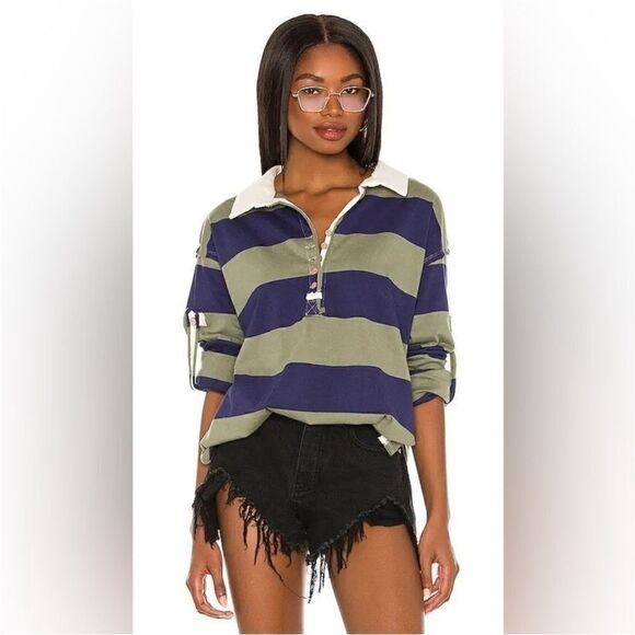 Free People NWT Peyton Rugby Tee in Army Navy Combo Size XS - Picture 5 of 13